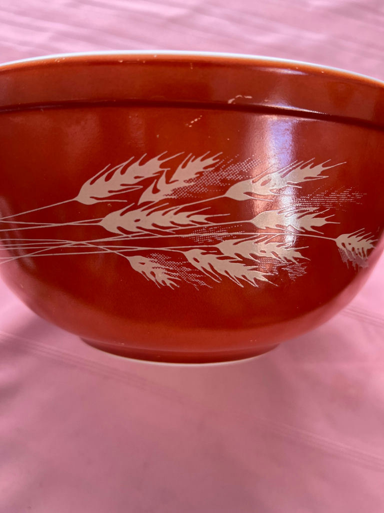 Red Pyrex bowl with wheat motif - image 3 of 3