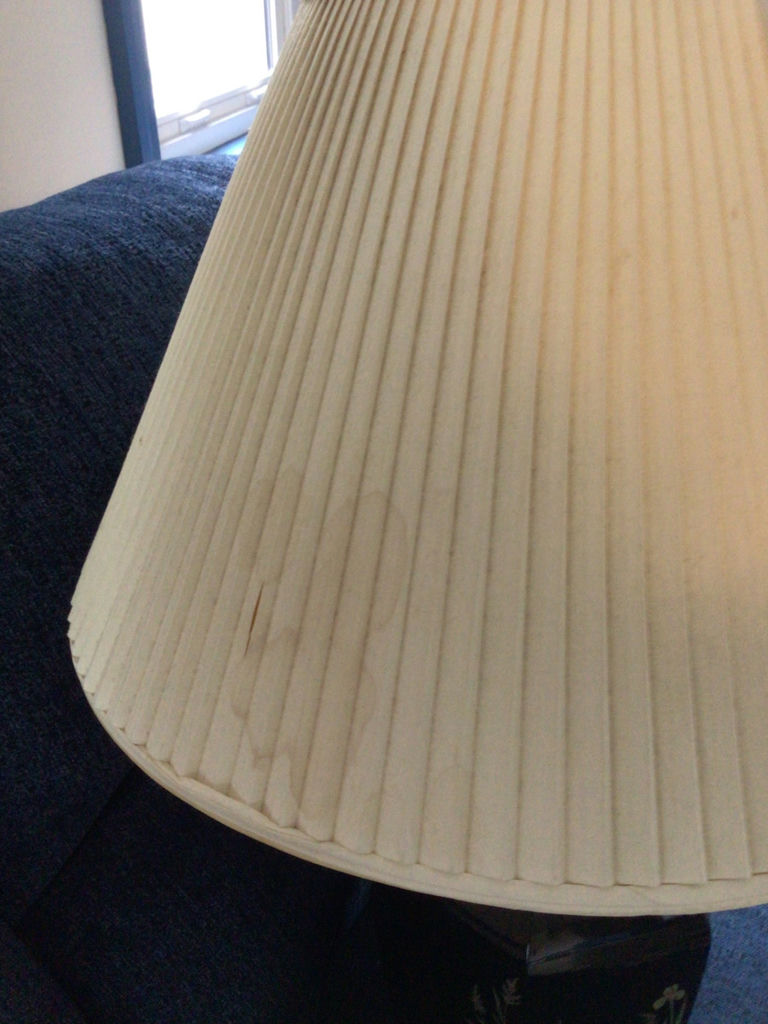 Black ceramic table lamp with floral motif and pleated shade - image 3 of 3