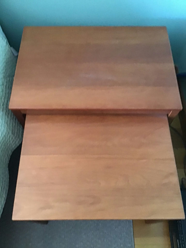Three wooden nesting tables - surface wear on the larger table - image 1 of 3