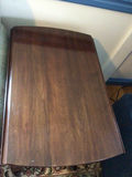 Dark wood end table with single drawer and curved legs - thumbnail 2 of 3
