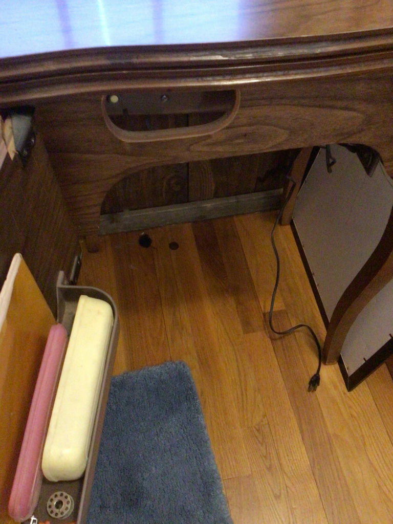 Vintage wooden sewing table with built-in sewing machine - image 2 of 3