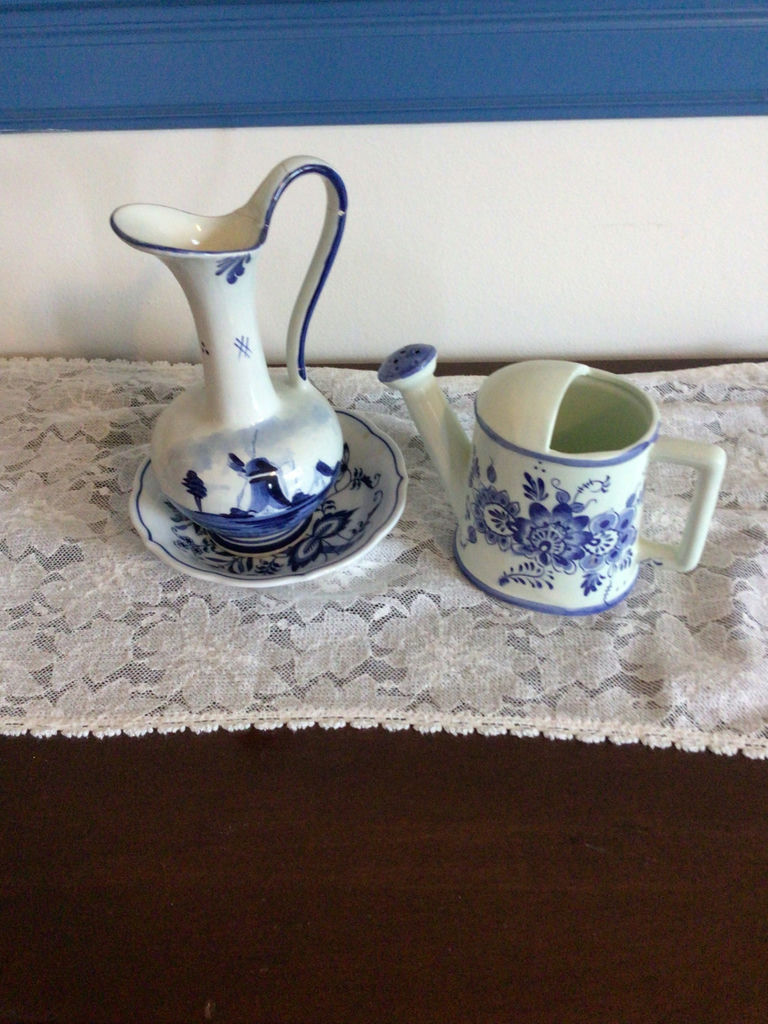 Blue-and-White Delftware Pitcher, Creamer, and Bowl - image 1 of 4