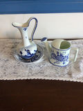 Blue-and-White Delftware Pitcher, Creamer, and Bowl - thumbnail 1 of 4