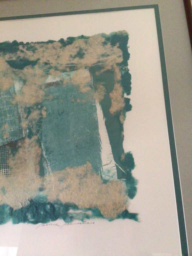 Framed abstract teal and beige collage print - image 2 of 3