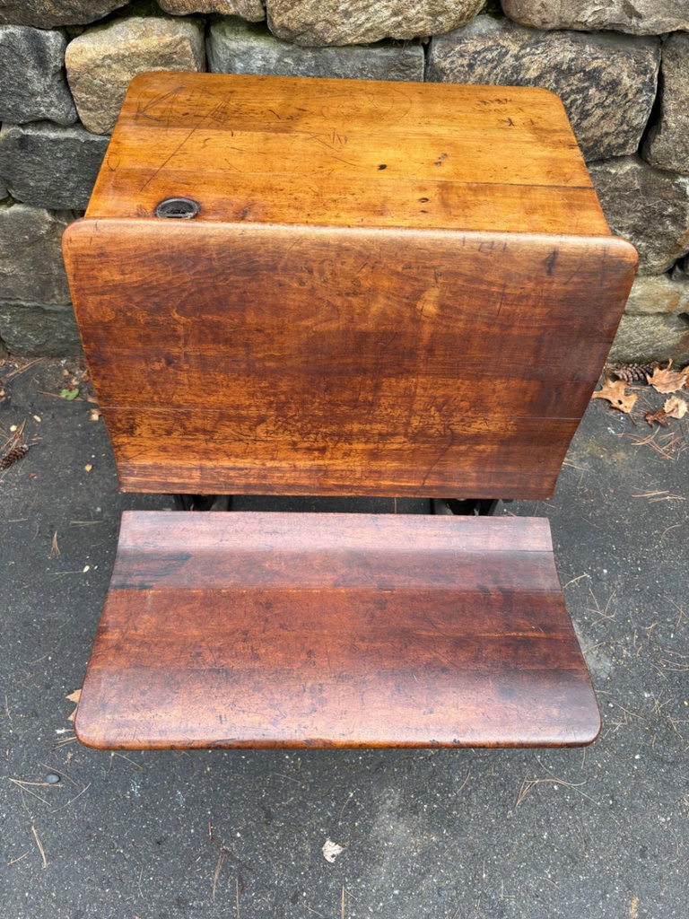 Antique Cast Iron & Wooden Student Desk with Bench - image 5 of 7