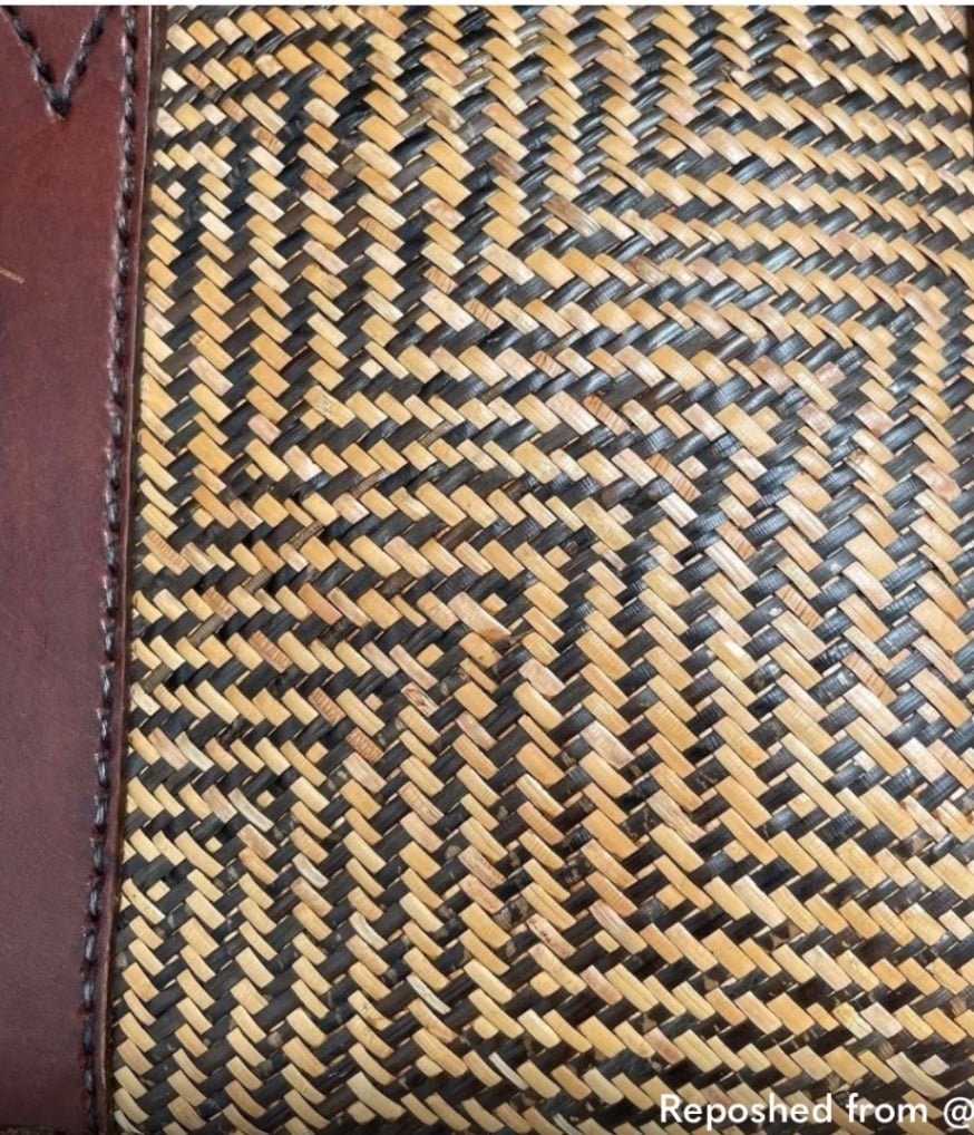 Vintage Leather and Woven Wicker Satchel Handbag - image 4 of 6
