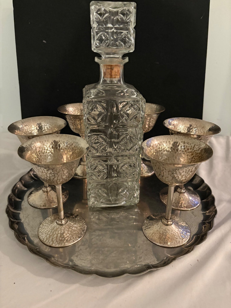 Elegant Silverplated Goblets, Serving Tray and Decanter  - image 1 of 9
