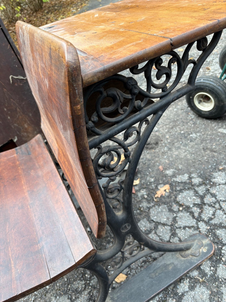 Antique Cast Iron & Wooden Student Desk with Bench - image 7 of 7