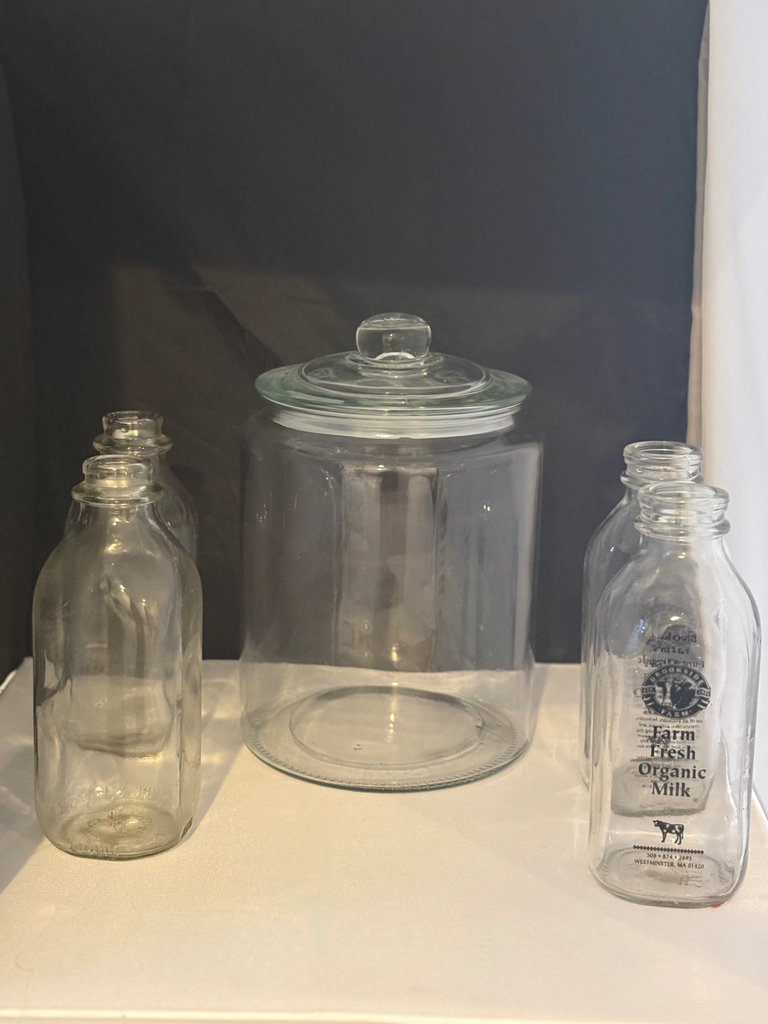Vintage Farmhouse Milk Bottles and Anchor Hocking Hill Storage Jar - image 1 of 10