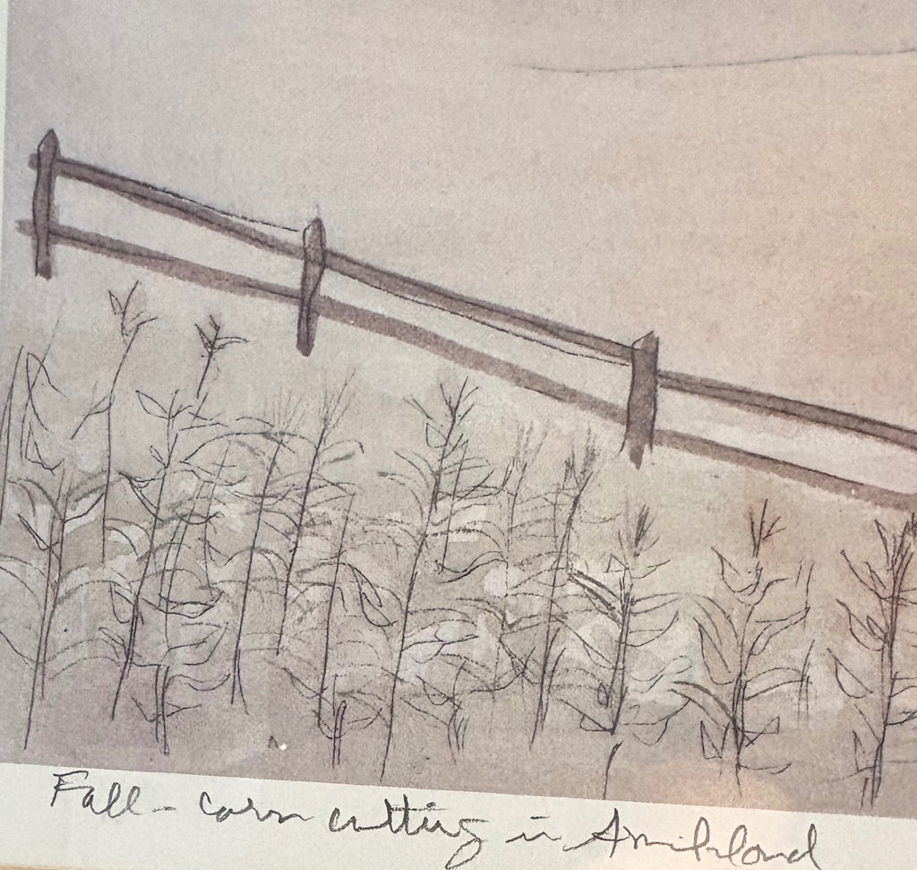 Folk Art Print:  Xtian Newswanger titled "Fall - Corn Cutting in Amishland", Xtian Newswanger - image 6 of 7