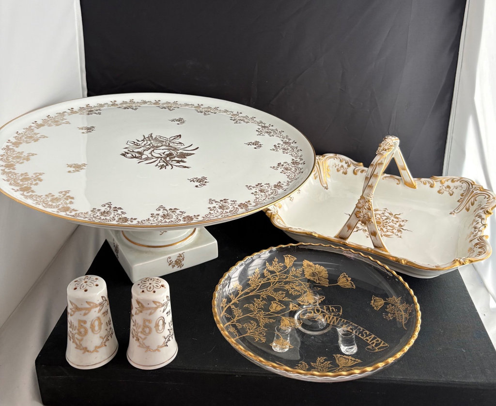  Golden Anniversary Limoges Gilded Rose Stand and More - image 1 of 12