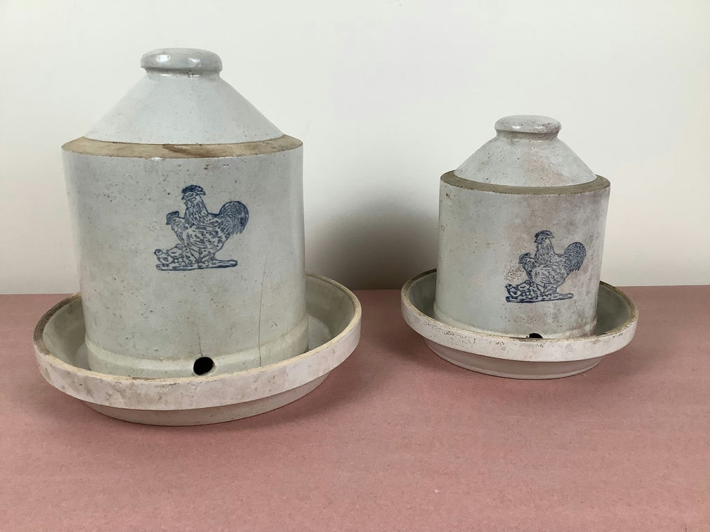 Antique Stoneware Chicken Feeders - image 1 of 5