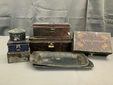 Antique Tin Boxes + Plates - thumbnail 1 of 13