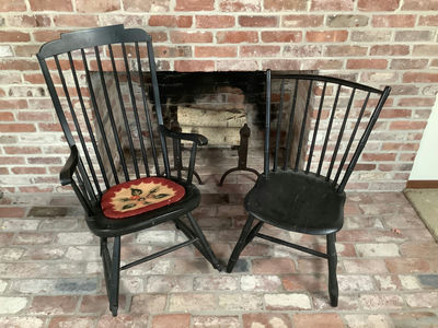 Antique Black Chair and Rocker - Image 1 of 7