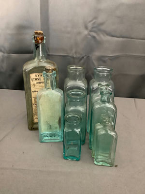 Antique Aqua Glass Bottles - Image 1 of 9