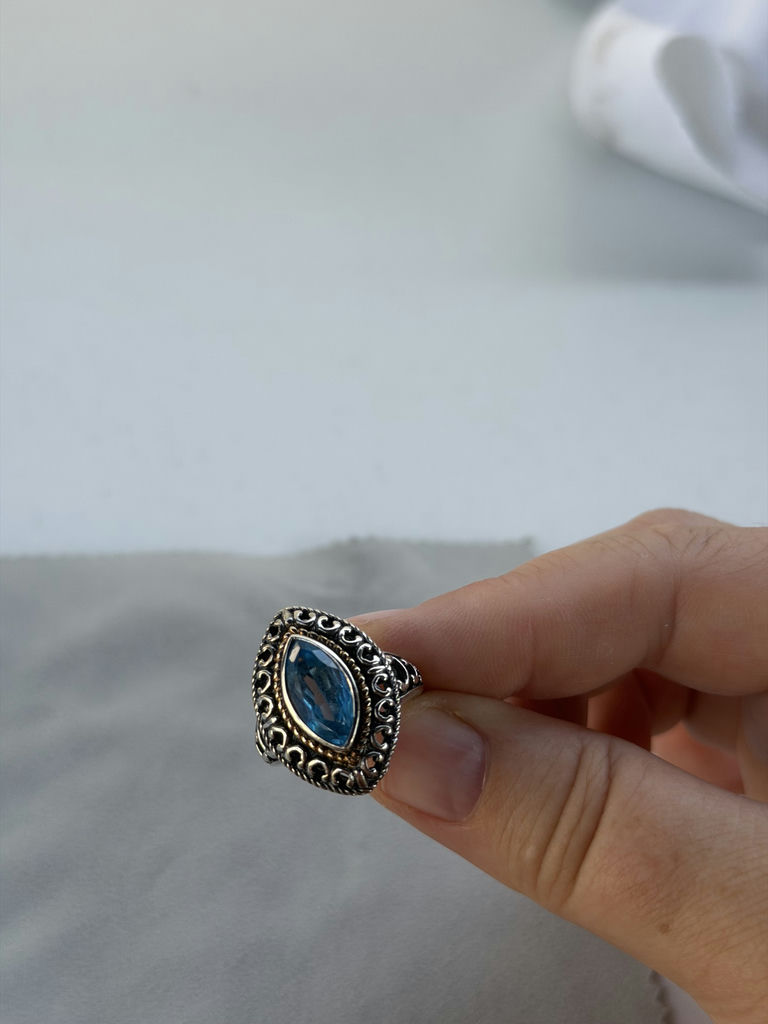 Sterling Silver Blue Stone Ring With 14K Accent Detail - image 19 of 21