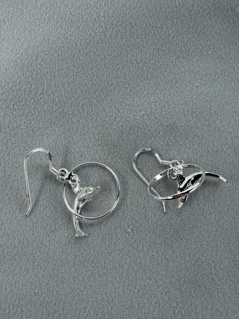 Pair of Sterling Silver Dolphin Hoop Earrings - image 6 of 10