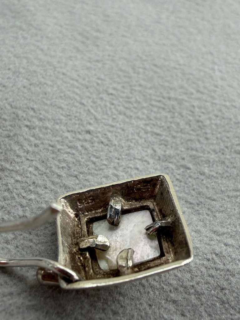 Pair of Sterling 925 Silver Mother of Pearl Dangle Earrings - image 4 of 8