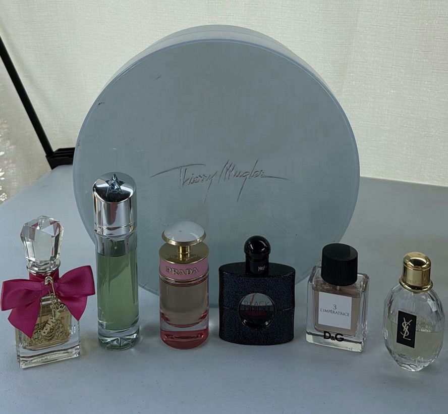 Thierry Mugler Angel Innocent, Yves Saint Laurent Black Opium, Prada Candy, D&G L’Imperatrice, and Viva La Juicy Perfume Bottles - image 1 of 9