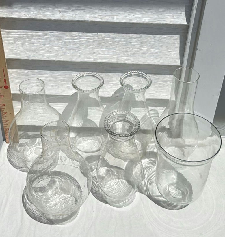 Seven Clear Vintage Glass Lamp Chimneys and Shades - image 4 of 5