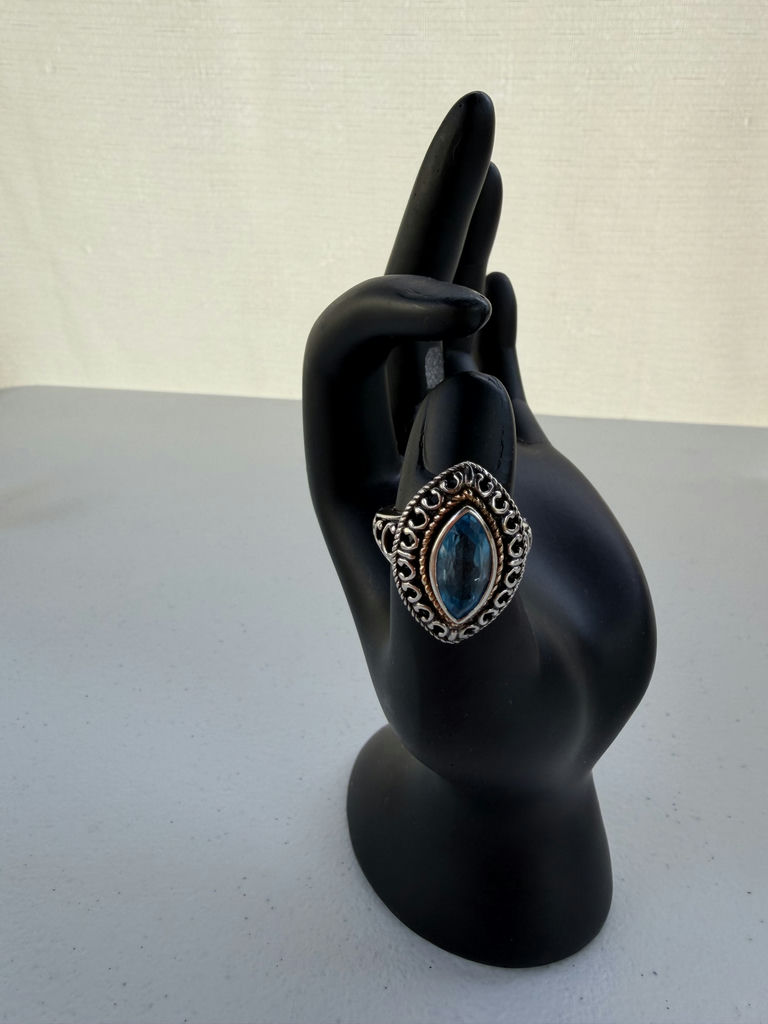 Sterling Silver Blue Stone Ring With 14K Accent Detail - image 5 of 21