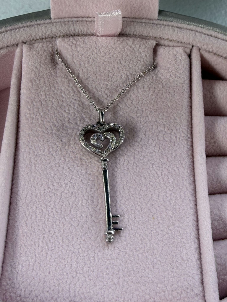 Sterling Silver Heart Key Pendant Necklace - image 3 of 17