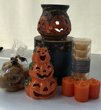 Halloween Pumpkin Jack-o’- Lantern Candle Holder and Melting Pot and Scented Wax Melts - thumbnail 1 of 18