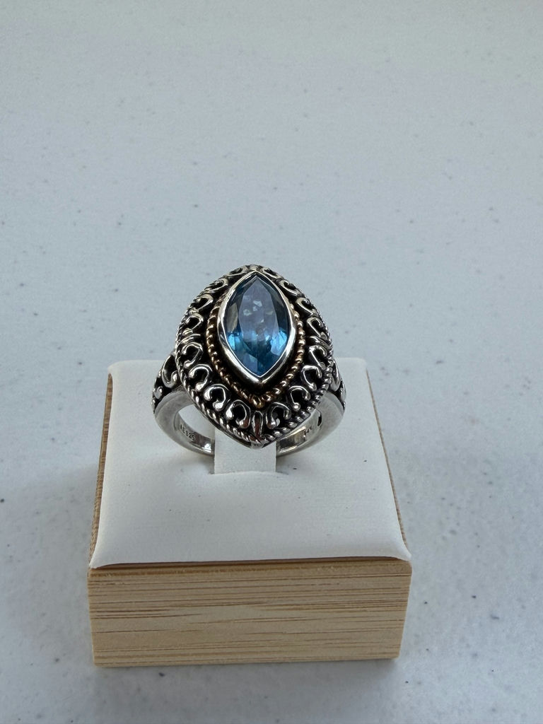 Sterling Silver Blue Stone Ring With 14K Accent Detail - image 1 of 21
