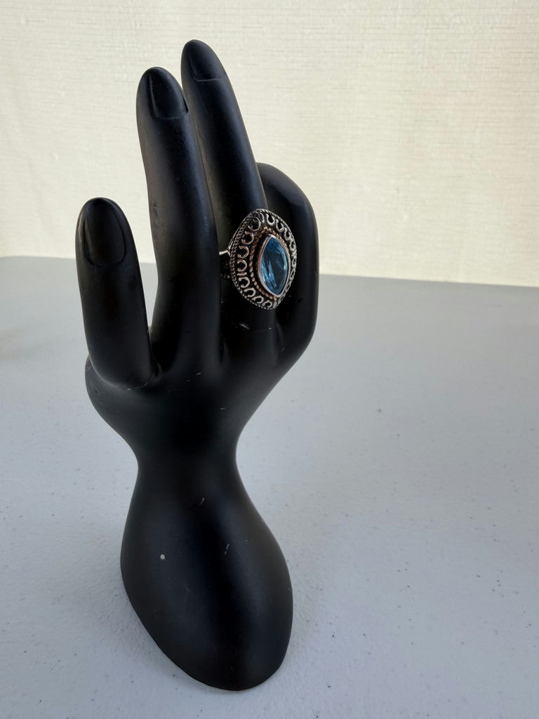 Sterling Silver Blue Stone Ring With 14K Accent Detail - image 6 of 21