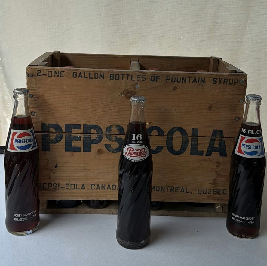 Vintage Pepsi-Cola and Coca-Cola Glass Bottles with Pepsi-Cola Wooden Crate - image 1 of 17