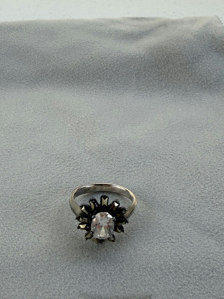 Sterling Silver Ring with Clear Center Stone And Metallic Accents - image 10 of 14