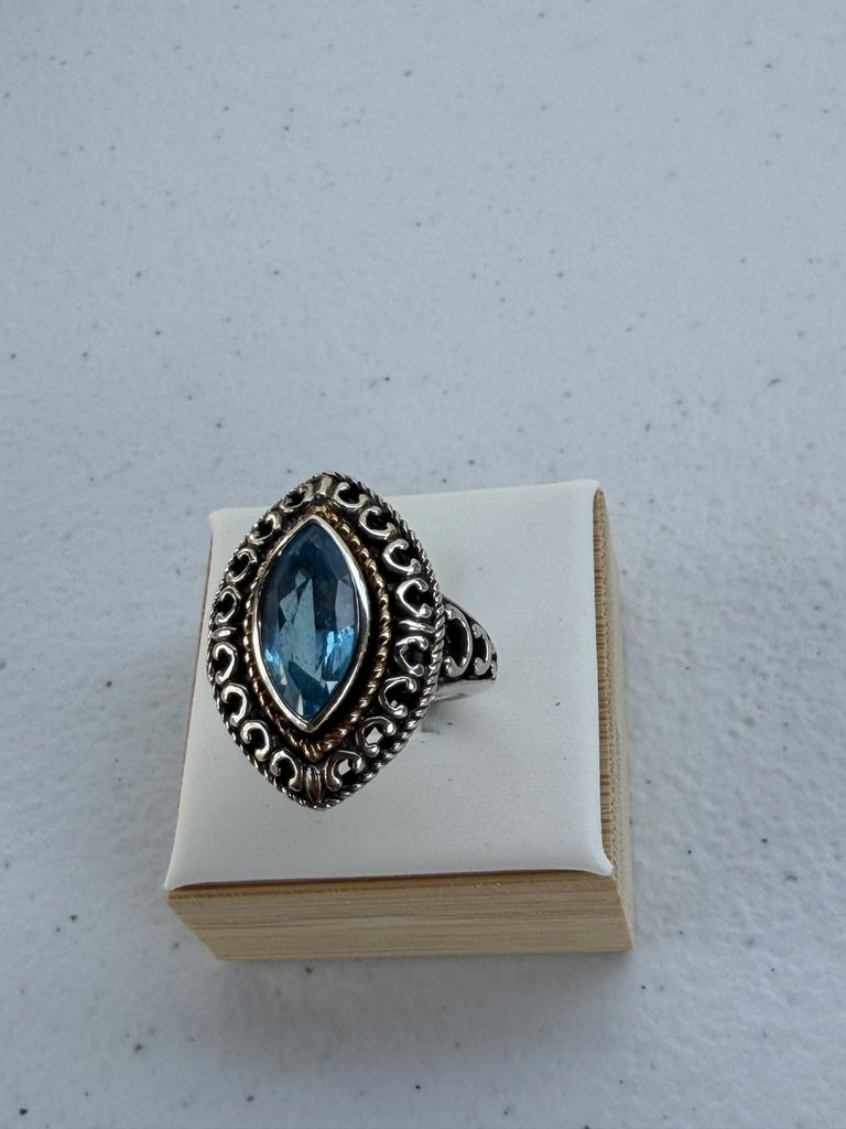 Sterling Silver Blue Stone Ring With 14K Accent Detail - image 8 of 21