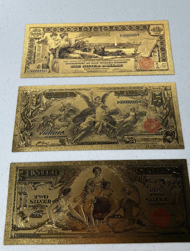 Set of (3) 24K Gold Plated Vintage Style U.S. Silver Certificate Notes - image 1 of 8