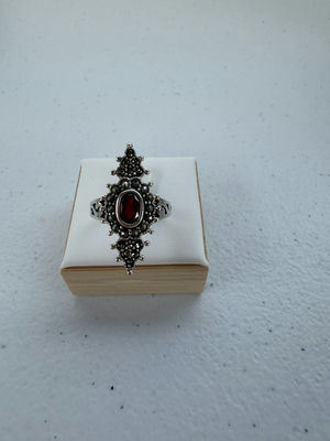 Sterling Silver Ring with Red Oval Stone - Image 1 of 12