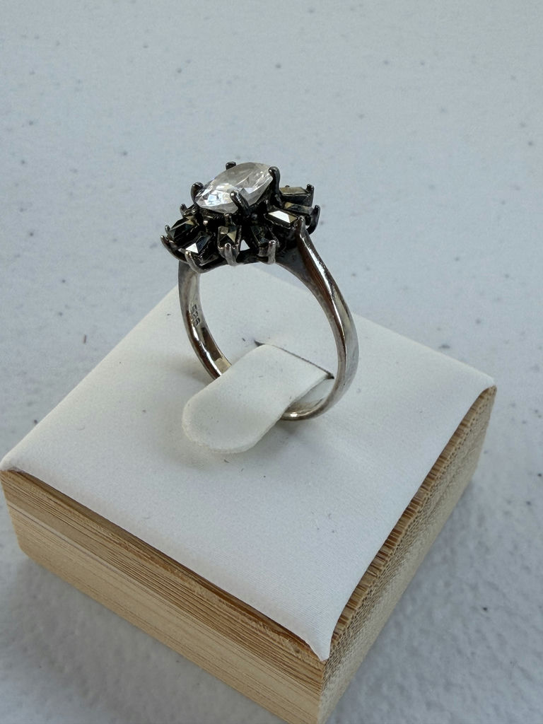 Sterling Silver Ring with Clear Center Stone And Metallic Accents - image 9 of 14