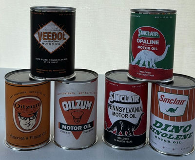 Set of (6) Vintage Style Mini Motor Oil Cans - Sinclair, Dino, Oilzum - Image 1 of 5