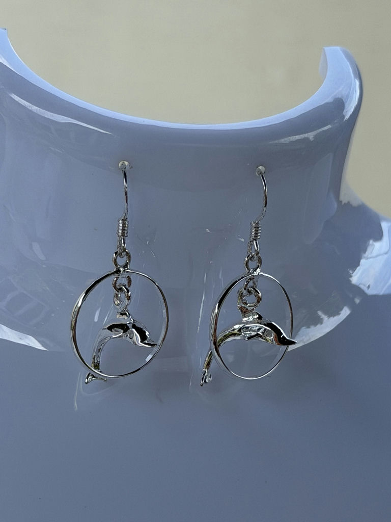 Pair of Sterling Silver Dolphin Hoop Earrings - image 9 of 10