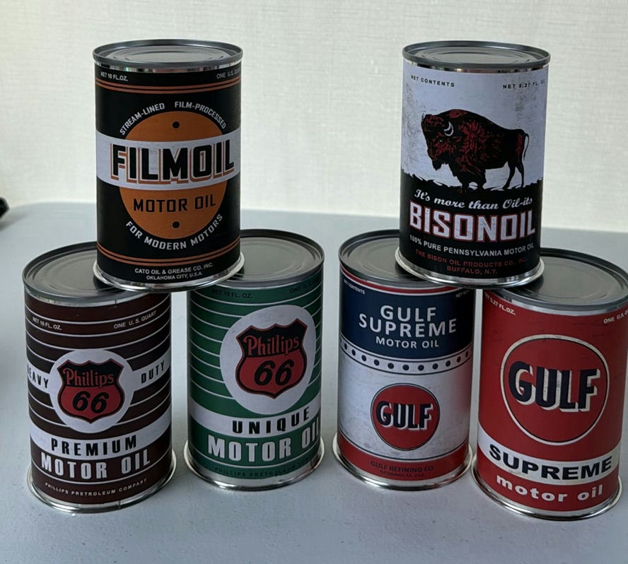 (6) Vintage Style MINI Motor Oil Tin Can Set - image 1 of 5