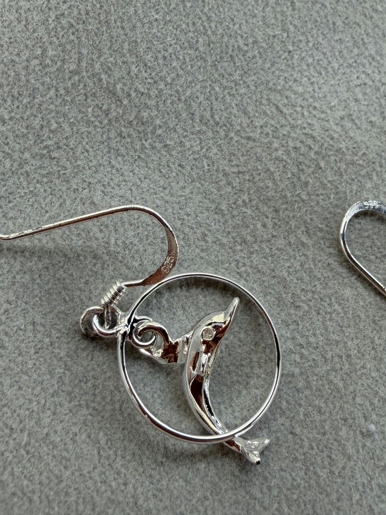 Pair of Sterling Silver Dolphin Hoop Earrings - image 4 of 10