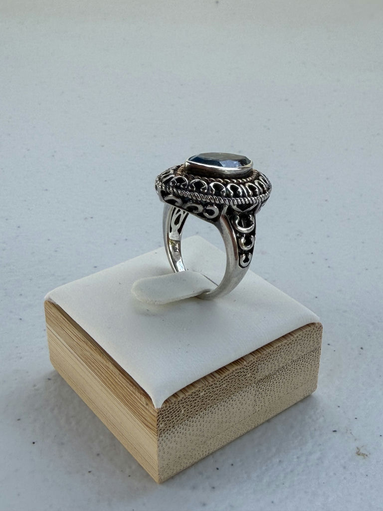 Sterling Silver Blue Stone Ring With 14K Accent Detail - image 12 of 21
