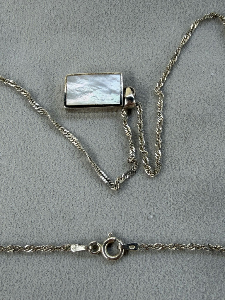 Sterling Silver Chain Necklace with Rectangular Pendant - image 14 of 14