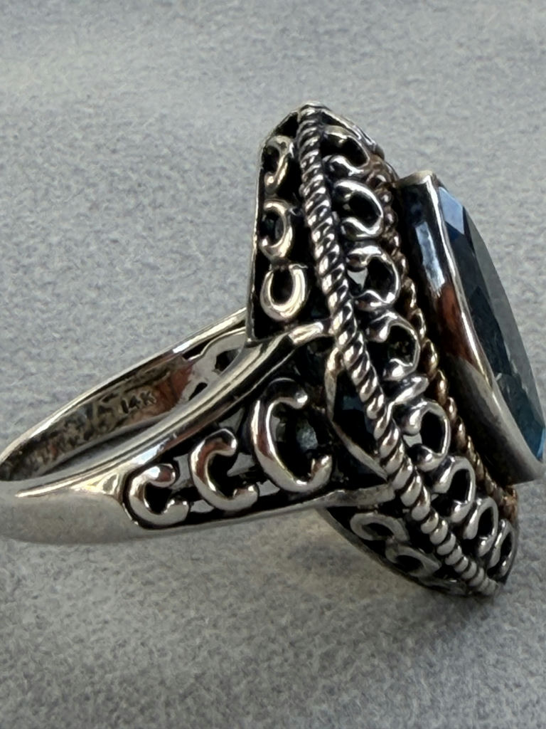 Sterling Silver Blue Stone Ring With 14K Accent Detail - image 18 of 21