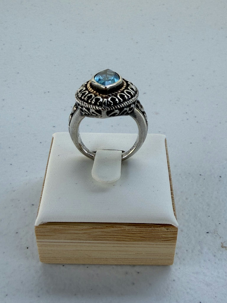 Sterling Silver Blue Stone Ring With 14K Accent Detail - image 11 of 21