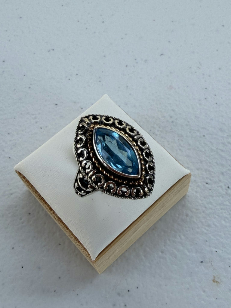 Sterling Silver Blue Stone Ring With 14K Accent Detail - image 13 of 21