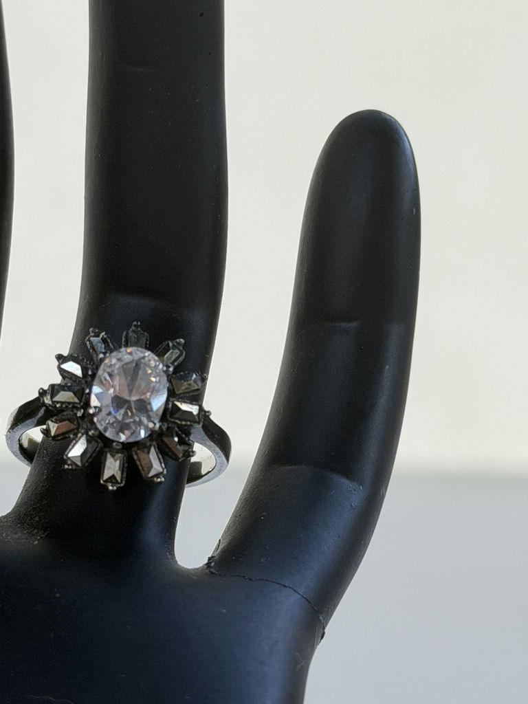 Sterling Silver Ring with Clear Center Stone And Metallic Accents - image 7 of 14