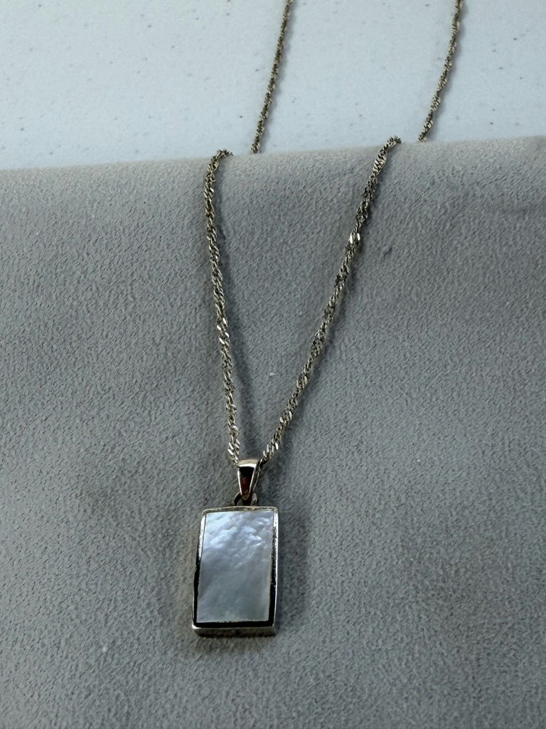 Sterling Silver Chain Necklace with Rectangular Pendant - image 8 of 14