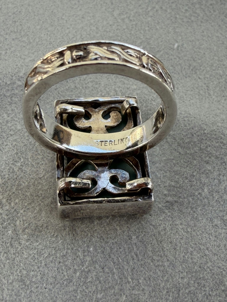 Sterling Silver Ring with Green Rectangular Stone - image 10 of 15