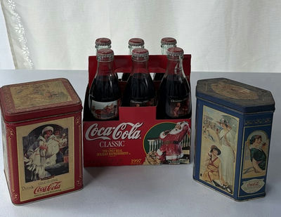 Coca-Cola Collectible Tins and 1997 Holiday Bottle Pack - Image 1 of 13
