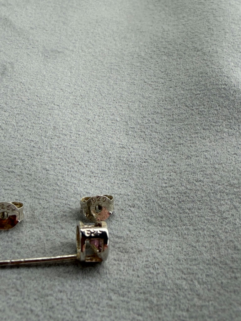 Pair of Pink Stone Sterling Silver Stud Earrings - image 5 of 7