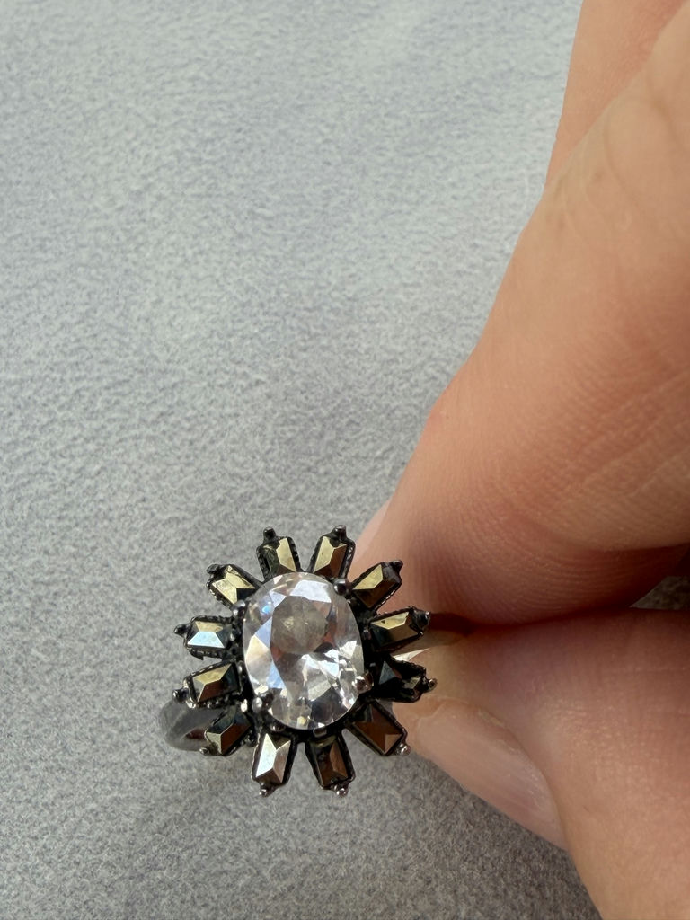 Sterling Silver Ring with Clear Center Stone And Metallic Accents - image 12 of 14